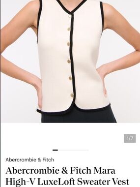 Sleeveless Ivory Knit Vest with Black Trim and Gold Buttons M